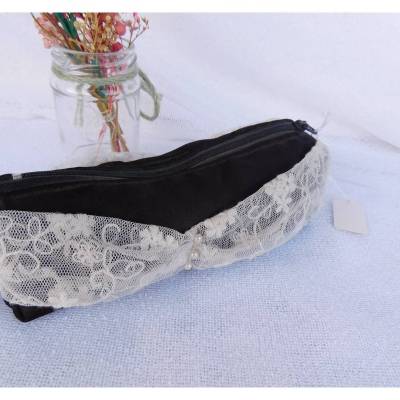 kleine Make up Tasche , schwarze Kosmetik tasche mit Spitze