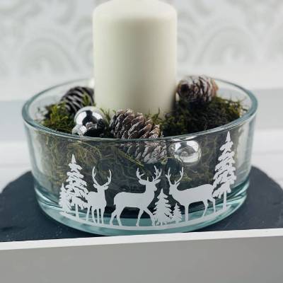 Aufkleber Winter, Wintersticker, Fensterdeko, Plott Winter, Winterlandschaft mit Rehe 2
