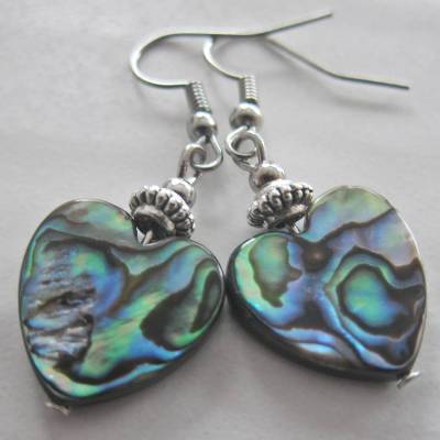 Ohrhänger Abalone Paua Perlmutt Herz Ohrringe Regenbogenfarben Perlmuttohrringe Muschel Seeopal