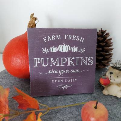 Holzschild "Farm Fresh Pumpkins" im Shabby Look