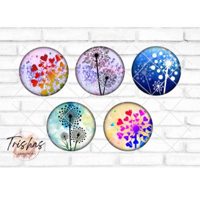 Glas Cabochon mit Motiv bunten Pusteblume Löwenzahn Blumen Frühling, Fotocabochon, Handmade Cabochon, verschiedene Größe