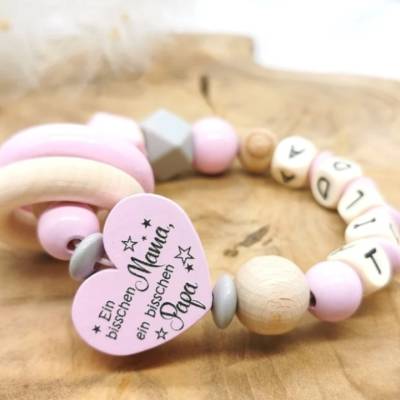 Greifling mit Namen Ein bißchen Mama ein bißchen Papa und ganz viel Wunder Mädchen Geschenkidee Baby Rosa 