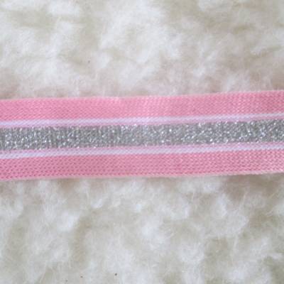 Seitenstreifen Seitenband Galonband Elastikband Lurex rosa/silber Breite 25 mm (1m/2,50 €)