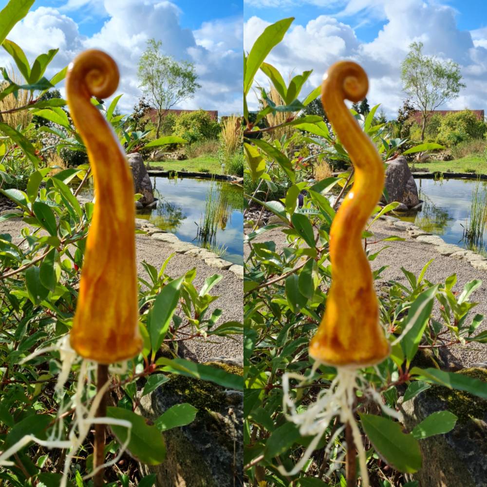 Gartendeko 2er Set Keramik Feenspitzen, Käferhotel, Insektenhotel orange Effekt 18 cm Handarbeit, Unikat