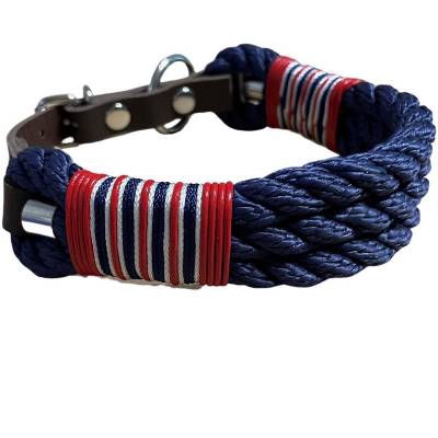 Hundehalsband 30 mm, Tauhalsband, verstellbar, dunkelblau, rot, weiß, Verschluss Leder und Schnalle, edel und hochwertig