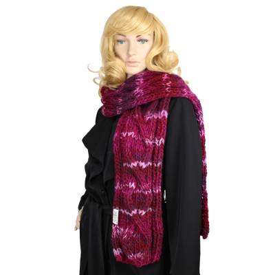 Strickschal bordeaux XXL handgestrickt – weicher Wollschal Damen – Zopfmuster Unikat