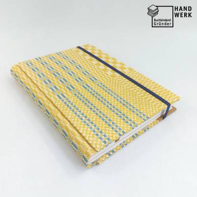 Notizbuch, gelb grün, Stiftschlaufe, DIN A5, 150 Blatt, Grubentuch Unikat