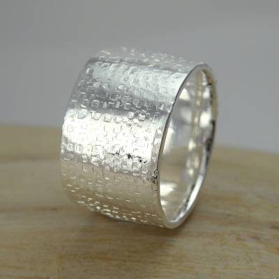  "Raster" extra breiter Bandring Silber 925, Bandring mit Struktur, extra breiter Silberring