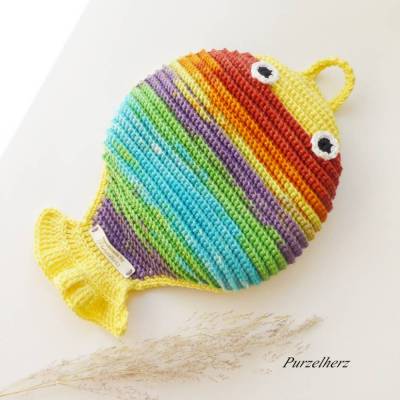 Ein gehäkelter Topflappen als Scholle,Plattfisch,Regenbogen nach Wahl - Potholder,Küchenhelfer,Geschenk,Horoskop,maritim