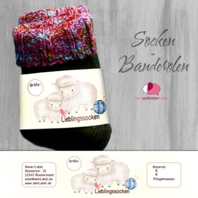 6 Sockenbanderolen: Lieblingssocken Schäfchen - personalisierbar | mit transparente Klebepunkte