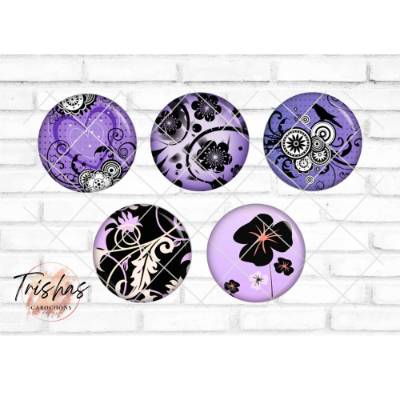 Glas Cabochon mit Motiv Blumen, Blumenmuster, Herzen, violett, lila, Fotocabochon, Handmade Cabochon, verschiedene Größe