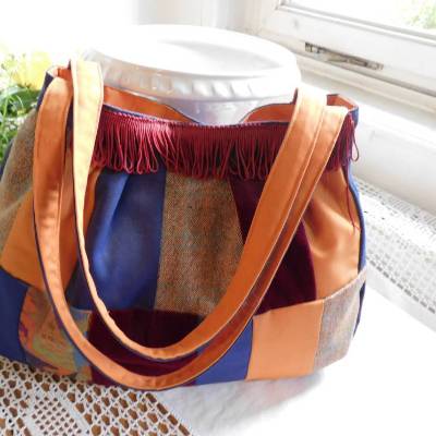 Frauen tasche , Handtasche blau, orange , Schultertasche , Patchwork