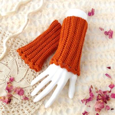 Pulswärmer, Armstulpen, Stulpen, orange, Wolle und Seide, Handarbeit, gehäkelt