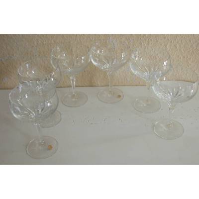 6  Sekt- Kristallschalen mit aufwendigen Schliff