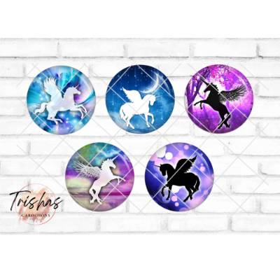 Glas Cabochon mit Motiv Einhorn Einhörner blau türkis violett, Fotocabochon, Handmade Cabochon, verschiedene Größen, Mot