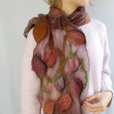 Damenschal in Herbst-Farben aus Wolle und Seide (Chiffon), Tuch für jede Jahreszeit für die Frau