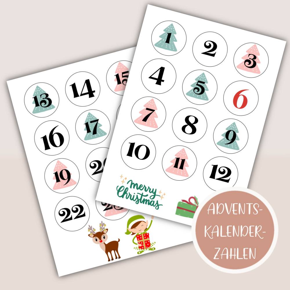 Adventskalenderzahlen zum Ausdrucken, Adventskalender basteln, DIY Adventskalender Bild 1