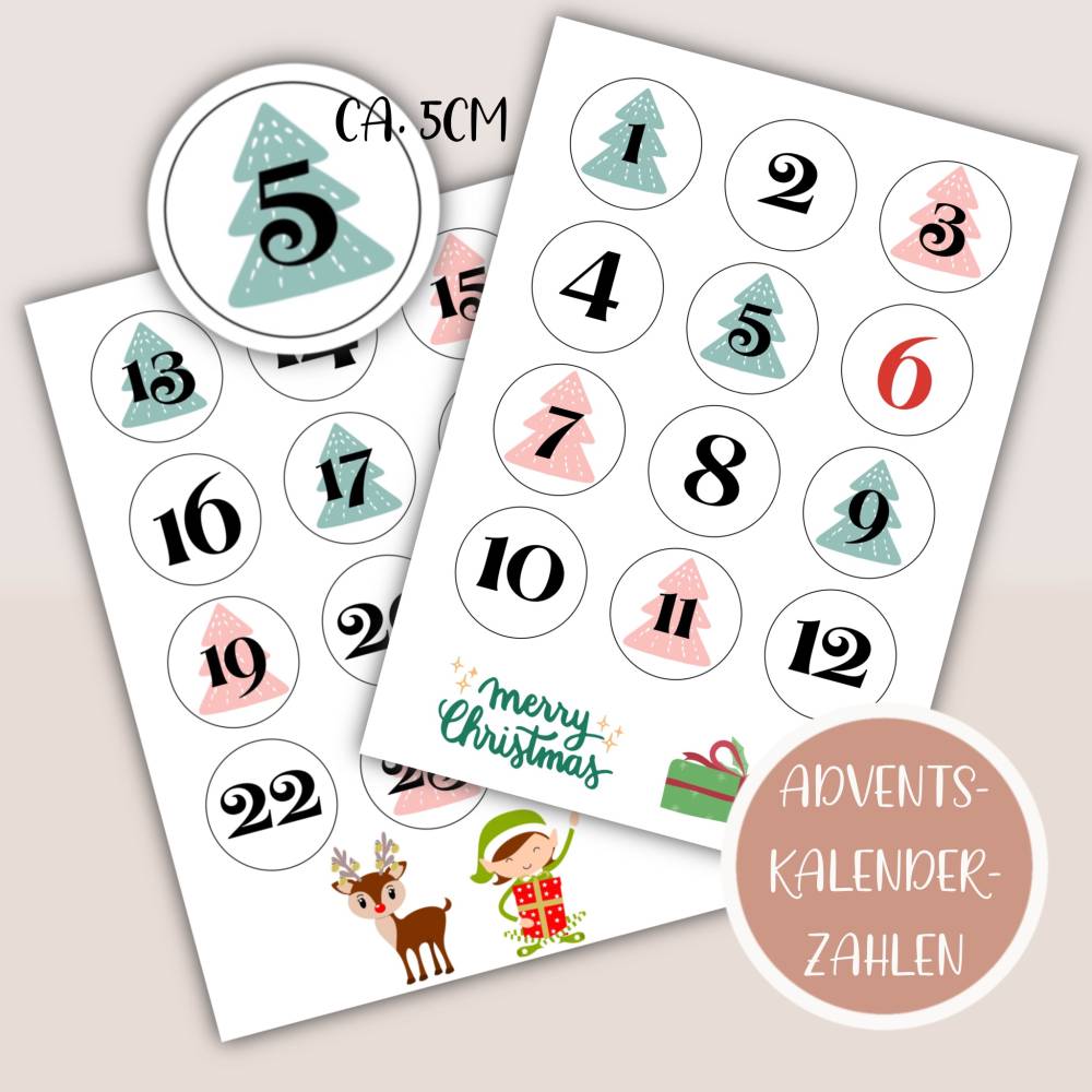 Adventskalenderzahlen zum Ausdrucken, Adventskalender basteln, DIY Adventskalender Bild 2