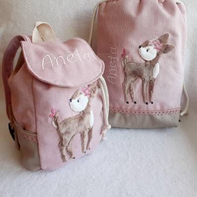 Kindergartentasche Kinderrucksack Turnbeutel Boho Reh Kinderrucksack 2-6 Jahre  personalisiert mit Name
