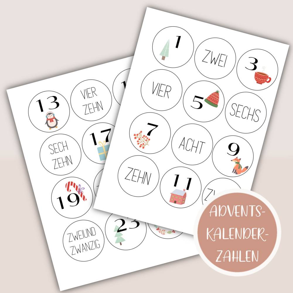 Adventskalenderzahlen zum Ausdrucken, Adventskalender basteln, DIY Adventskalender Bild 1