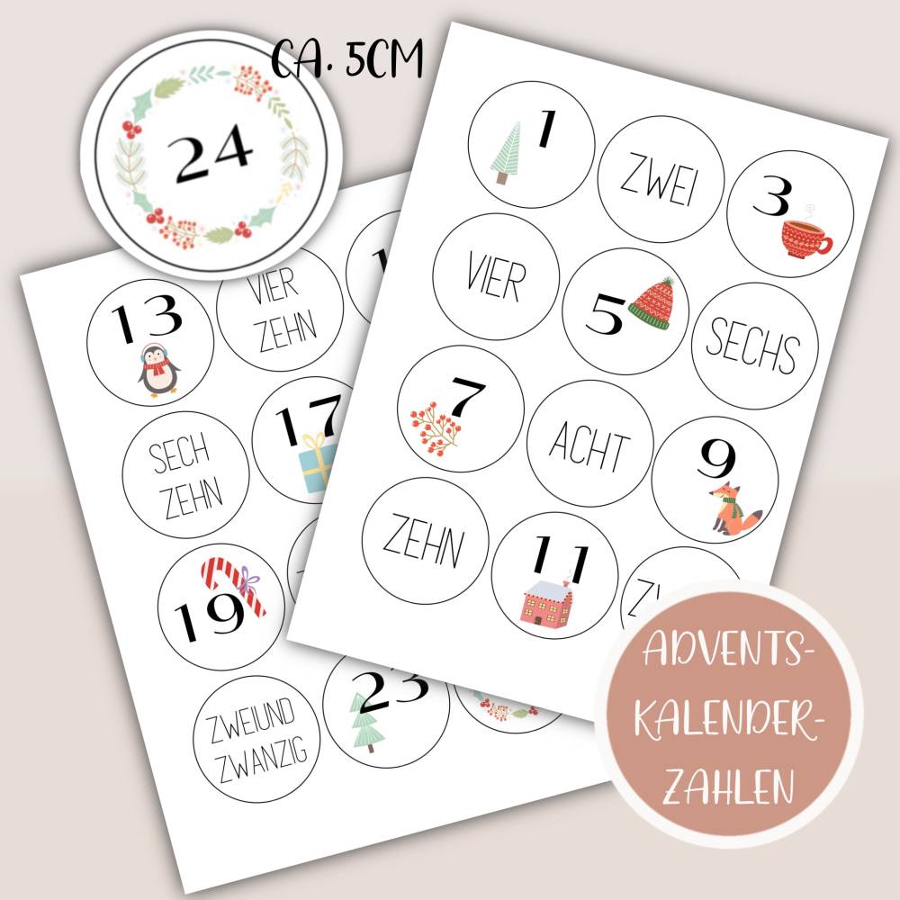 Adventskalenderzahlen zum Ausdrucken, Adventskalender basteln, DIY Adventskalender Bild 2