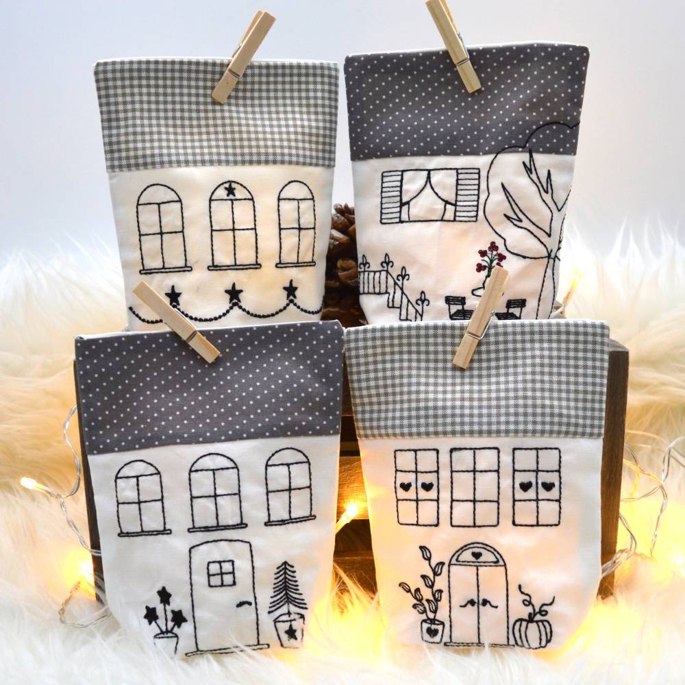 ITH 13x18cm Lichterbeutel Stickdatei Haus Häuser SET Bild 1