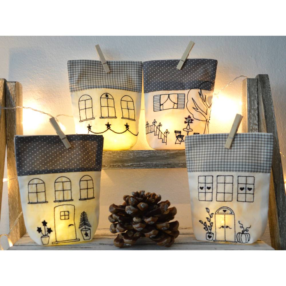 ITH 13x18cm Lichterbeutel Stickdatei Haus Häuser SET Bild 2
