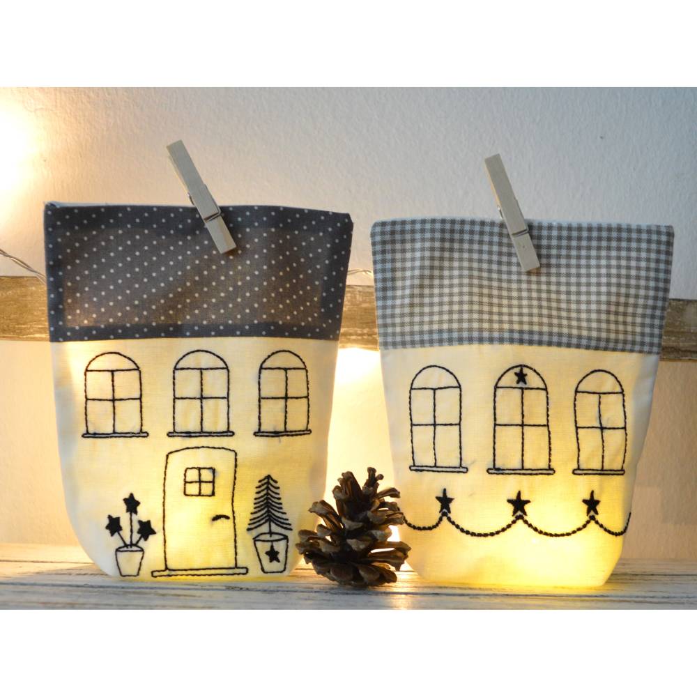 ITH 13x18cm Lichterbeutel Stickdatei Haus Häuser SET Bild 3