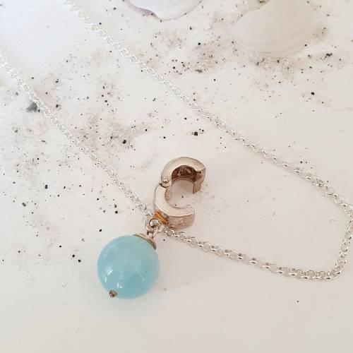 Charms Anhänger Aquamarin, Clip für Ketten, blaue Aquamarin Kugel, zum Einclipsen