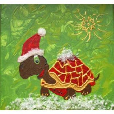 Acrylbild MR. SANTA TURTLE Acrylmalerei Kinderzimmerbild handgemalte Kinderzimmerdeko Nikolausdeko Schildkröte