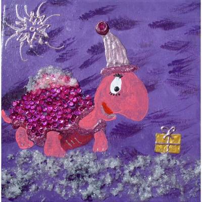 Acrylbild MRS. SANTA TURTLE Acrylmalerei Kinderzimmerbild handgemalte Kinderzimmerdeko Nikolausdeko Schildkröte