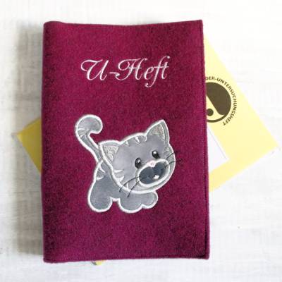 Bestickte U-Heft Hülle aus Filz "Katze" inkl. Wunschnamen *individuell angefertigt