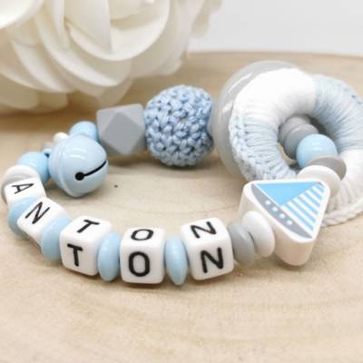 Greifling mit Namen Maritim Junge Blau Geschenkidee Baby