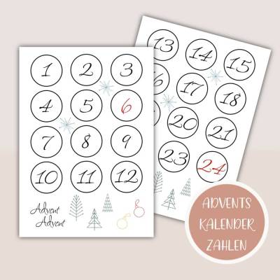Adventskalenderzahlen zum Ausdrucken, Adventskalender basteln, DIY Adventskalender