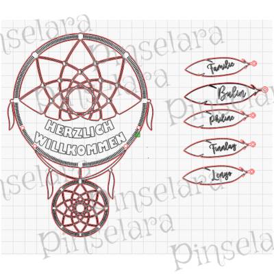 Laser Cut File, Herzlich Willkommen, Türkranz, Traumfänger, Türschild, Willkommensschild
