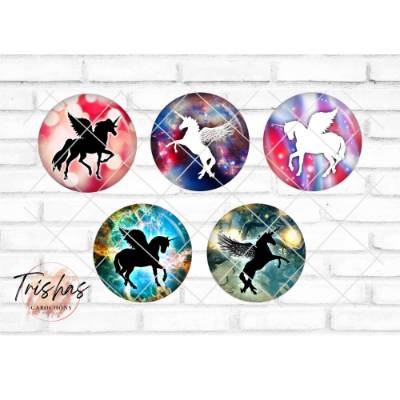 Glas Cabochon mit Motiv Einhorn Einhörner blau türkis rot rosa, Fotocabochon, Handmade Cabochon, verschiedene Größen, Mo