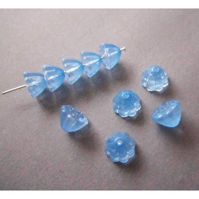 10x Glas Perlen Lotus 10,5 mm x 8 mm Hellblau