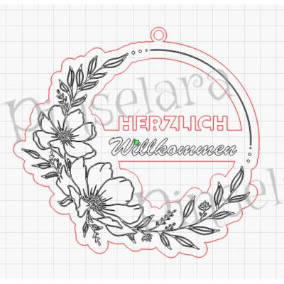 Laser Cut File, Herzlich Willkommen Schild, Türkranz, Familienschild, Familienbaum, Türschild, Willkommensschild