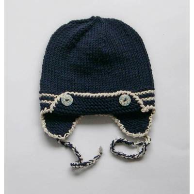 Kindermütze, Wollmütze Kleinkind, Fliegermütze, Pilotenmütze blau, Fliegerhaube mit Ohrenklappen handgestrickt 