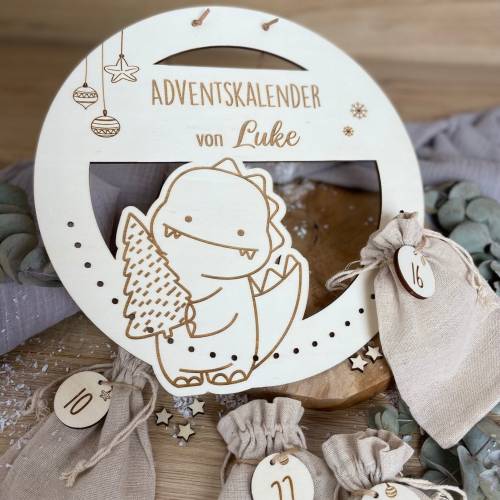Adventskalender personalisiert mit Namen Dino rund / Weihnachtskalender Advent zum befüllen