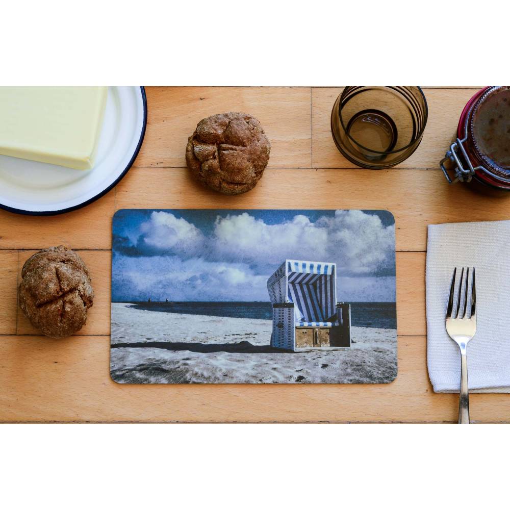 Sylt Strandkorb Frühstücksbrettchen Fotografie Brettchen aus Melamin, spülmaschinenfest, Schneidebrett 14 x 23 cm