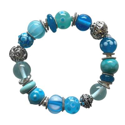 Handgefertigtes Glasperlen Armband blau – Unikat Stretcharmband