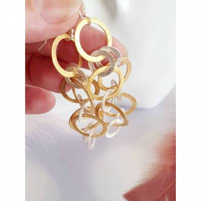 hängende Ohrringe in Gold und Silber bicolor, Hochzeit Art Deco, 925 Silber, Silber vergoldet