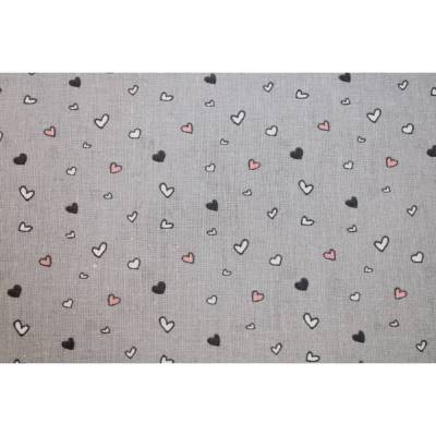 11,30 EUR/m Baumwollstoff Tendresse Herzen bunt auf hellgrau Webware 100% Baumwolle