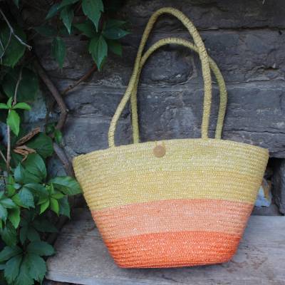 große Strohtasche Basttasche Strandtasche Blumendekor BOHO Vintage  70er 80er Jahre
