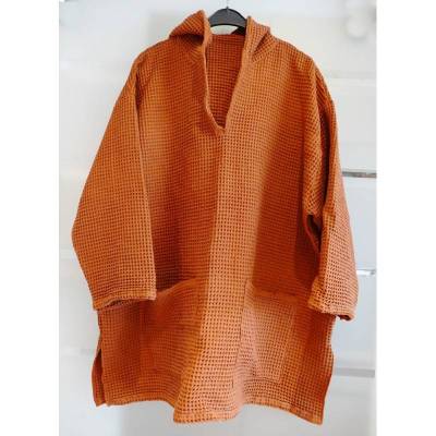 Hemd / Tunika  Mittelalter-Style Terracotta Größe XL unisex leger Waffelpiqué langarm handarbeit genäht