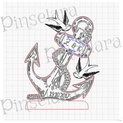 Laser Cut File, Anker, Hochzeitsgeschenk, Download Datei für Nachtlicht 14x1,5 cm