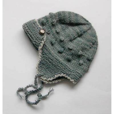 Kindermütze, grau,  Fliegermütze, Pilotenmütze, Wollmütze handgestrickt, Herbstmütze, Babymütze mit Ohrenklappen