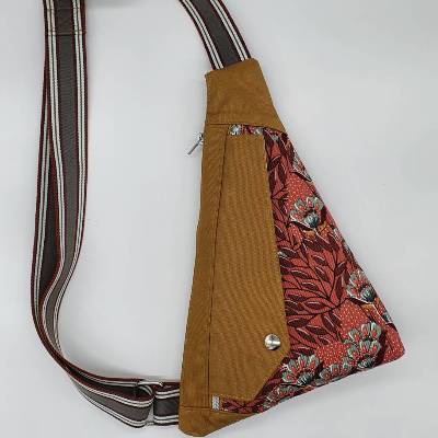 Slingbag/Crossbodybag Canvas Blüten rost/gelb