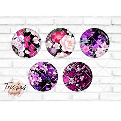 Glas Cabochon mit Motiv Blumen Floral Frühling violett rosa, Fotocabochon, Handmade Cabochon, verschiedene Größen, Motiv
